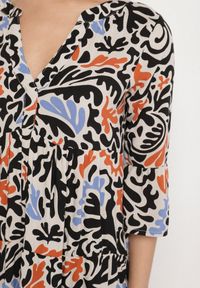 Born2be - Czarno-Beżowa Wiskozowa Rozkloszowana Sukienka z Abstrakcyjnym Wzorem Liracalia. Okazja: na co dzień. Kolor: czarny. Materiał: wiskoza. Styl: casual, elegancki #2