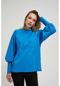 MOODO - Bluza z bufiastymi rękawami lazurowa. Kolor: niebieski. Materiał: elastan, bawełna