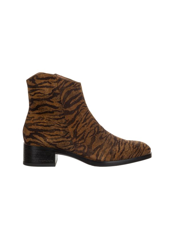 Botki Wonders D-1801 Zebra Tabac 138040, Brązowy, Skóra naturalna - 38. Okazja: na co dzień. Kolor: brązowy. Materiał: skóra. Wzór: motyw zwierzęcy. Styl: elegancki, casual