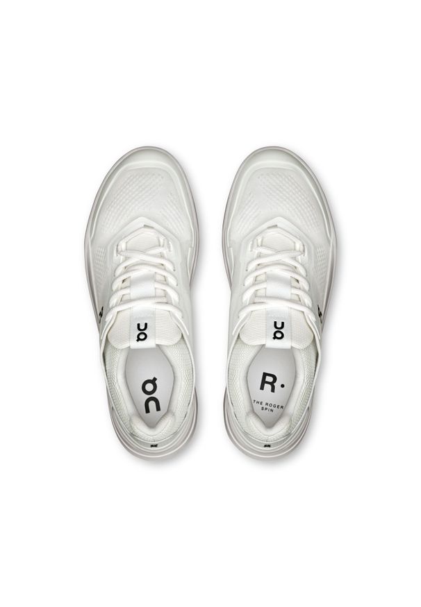 On - ON THE ROGER Spin White | Black Sneakersy damskie. Okazja: do pracy, na co dzień. Kolor: biały. Materiał: materiał. Szerokość cholewki: normalna. Sport: tenis