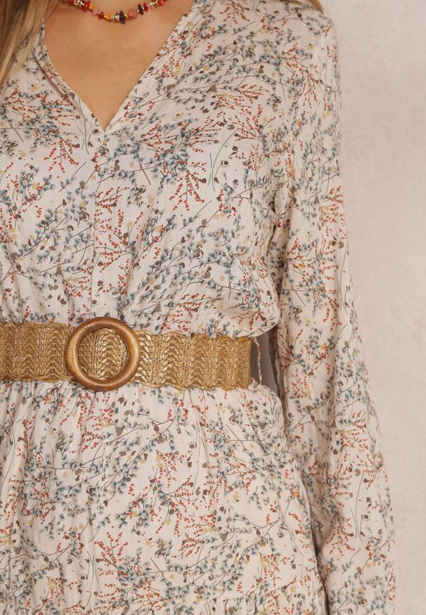 Renee - Biała Sukienka Z Paskiem Ianeis. Kolor: biały. Wzór: kwiaty, aplikacja. Styl: klasyczny, elegancki. Długość: midi