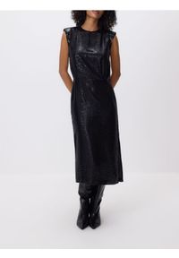 Reserved - Sukienka midi z cekinami - czarny. Kolor: czarny. Materiał: tkanina. Typ sukienki: proste. Długość: midi #1