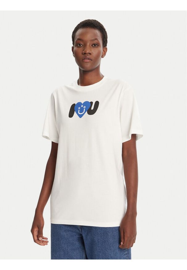 Hugo - HUGO T-Shirt Vintage 50545053 Écru Loose Fit. Kolor: kremowy. Materiał: bawełna. Styl: vintage