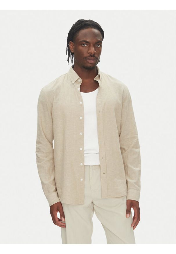 Lindbergh Koszula 30-203344B Beżowy Relaxed Fit. Kolor: beżowy. Materiał: bawełna