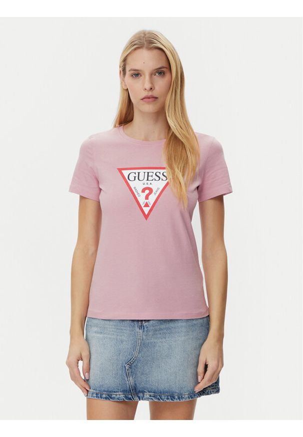 Guess T-Shirt W1YI1B I3Z14 Fioletowy Regular Fit. Kolor: fioletowy. Materiał: bawełna