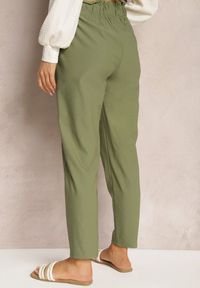 Renee - Ciemnozielone Spodnie Paper Bag z Elastyczną Talią i Sznurkiem Klemiordia. Kolor: zielony #4