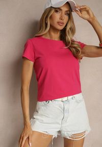 Renee - Fuksjowy Basicowy T-shirt z Bawełny Mevolena. Okazja: na co dzień. Kolor: różowy. Materiał: bawełna. Styl: klasyczny, casual #3