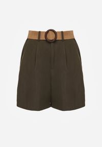 Born2be - Zielone Szorty Casual z Wiskozą Wysokim Stanem i Plecionym Paskiem Evena. Okazja: na co dzień. Stan: podwyższony. Kolor: zielony. Materiał: wiskoza. Styl: casual #6