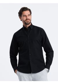 Ombre Clothing - Koszula męska z tkaniny w stylu Oxford REGULAR - czarna V3 OM-SHOS-0114 - XXL. Kolor: czarny. Materiał: tkanina #5