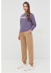 BOSS bluza bawełniana 50468357 damska kolor fioletowy z nadrukiem. Kolor: fioletowy. Materiał: bawełna. Długość rękawa: długi rękaw. Długość: długie. Wzór: nadruk #5
