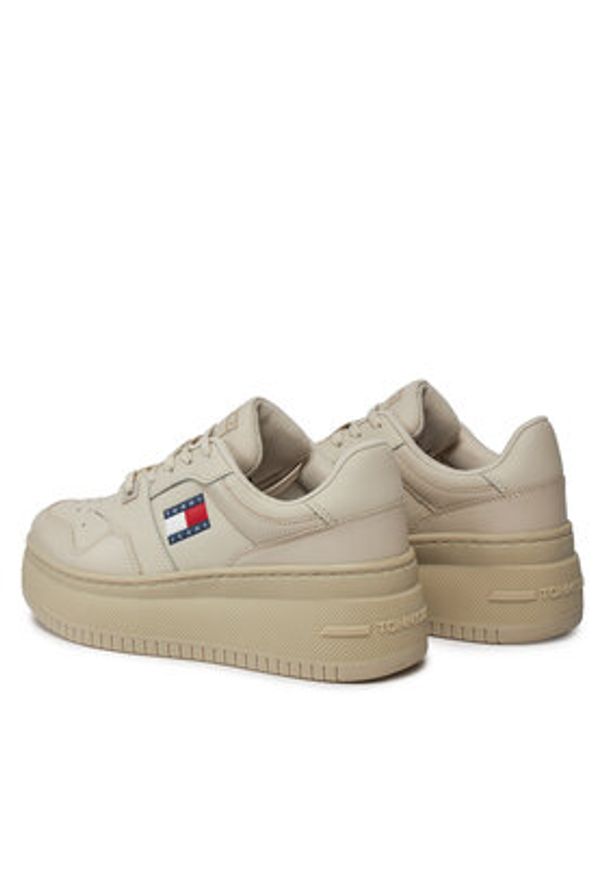 Tommy Jeans Sneakersy Tjw Retro Basket Flatform Ess EN0EN02506 Beżowy. Kolor: beżowy. Materiał: skóra