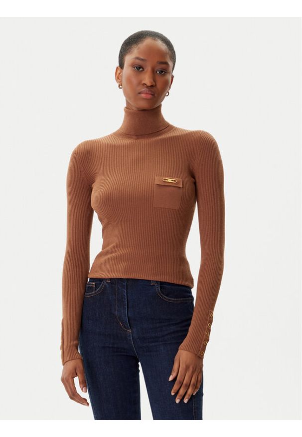 Elisabetta Franchi Golf MK-11B-56E2-V290 Brązowy Slim Fit. Typ kołnierza: golf. Kolor: brązowy. Materiał: syntetyk