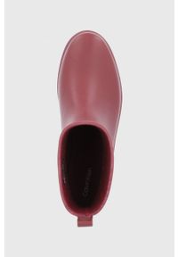 Calvin Klein Kalosze damskie kolor czerwony. Nosek buta: okrągły. Kolor: czerwony. Materiał: materiał, guma. Wzór: gładki #4