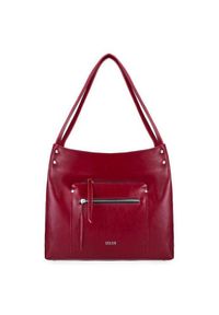 Skórzana torba damska shopper bag bordowa Solier. Kolor: czerwony. Materiał: skórzane
