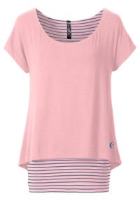 Długi shirt 2 w 1 bonprix stary róż - dymny niebieski. Kolor: różowy. Długość: długie. Styl: retro #1