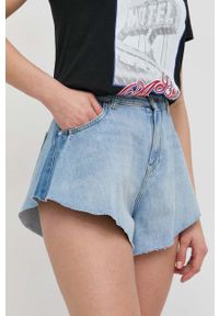 Pinko szorty jeansowe bawełniane damskie kolor niebieski gładkie high waist. Stan: podwyższony. Kolor: niebieski. Materiał: bawełna, jeans. Wzór: gładki #1
