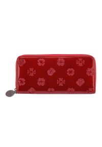 Wittchen - Damski portfel skórzany lakierowany tłoczony czerwony. Kolor: czerwony. Materiał: lakier, skóra. Wzór: aplikacja