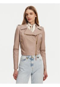 Elisabetta Franchi Kurtka skórzana GD-47Z-51E2-V1200 Beżowy Regular Fit. Kolor: beżowy. Materiał: skóra