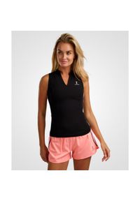 NORDICDOTS - Damska koszulka do tenisa/padela/golfa Elegance czarna. Typ kołnierza: golf. Kolor: czarny. Materiał: nylon, elastan. Sport: golf, tenis