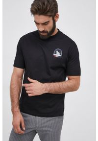 Hugo T-shirt bawełniany kolor czarny z nadrukiem. Okazja: na co dzień. Kolor: czarny. Materiał: bawełna. Wzór: nadruk. Styl: casual