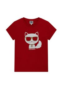 Karl Lagerfeld t-shirt dziecięcy kolor czerwony. Kolor: czerwony. Długość rękawa: krótki rękaw. Długość: krótkie. Wzór: nadruk