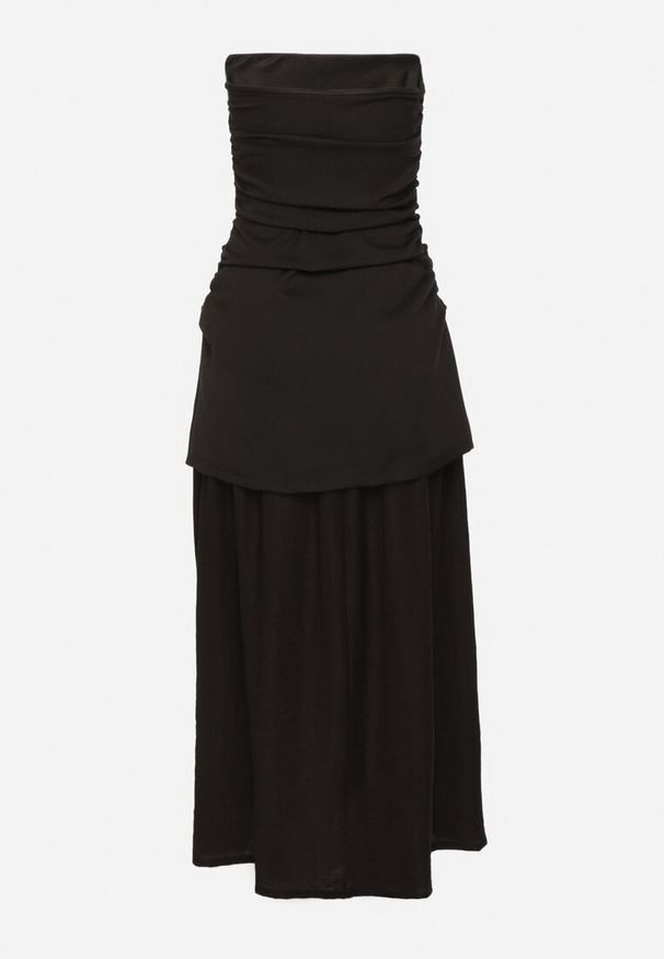 Born2be - Czarna Koktajlowa Sukienka Typu Bandeau z Marszczeniem Izelessa. Okazja: na imprezę. Kolor: czarny. Styl: wizytowy