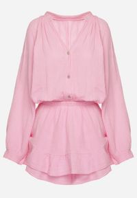 Born2be - Różowy Bawełniany Kombinezon z Elastyczną Gumką w Talii i Spódnico-Spodenkami Gleasea. Okazja: na co dzień. Kolor: różowy. Materiał: bawełna. Styl: casual, elegancki #5