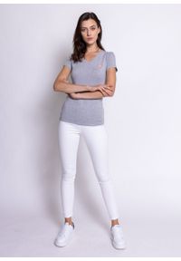 Koszulka damska Guess Ss Vn Mini Triangle Tee (W1YI1AJ1311-LMGY). Kolor: szary. Materiał: materiał, denim, jeans. Sezon: lato