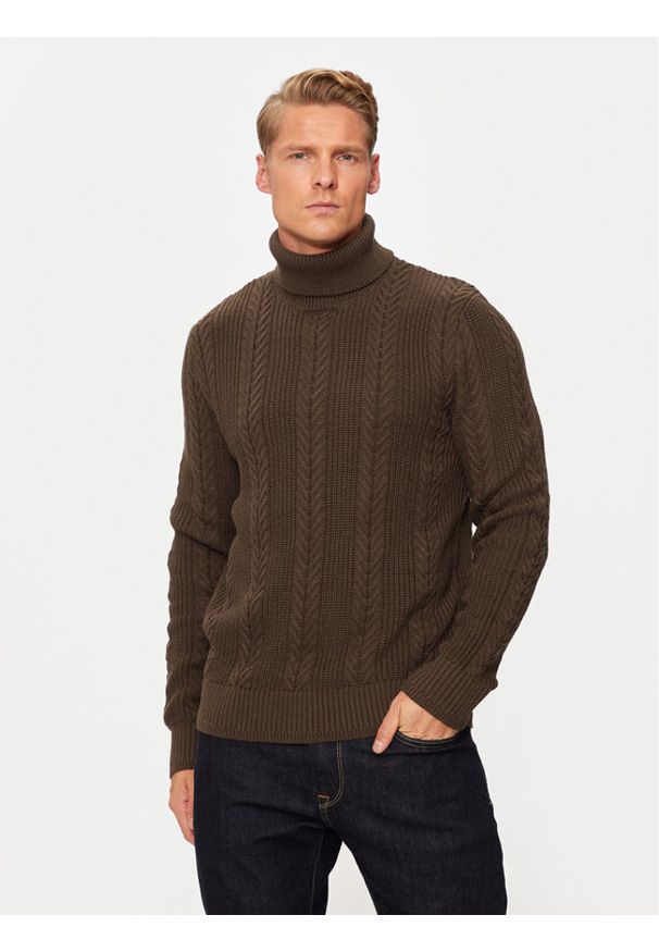 Jack & Jones Golf 12261441 Brązowy Regular Fit. Typ kołnierza: golf. Kolor: brązowy. Materiał: syntetyk, bawełna