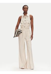 ACCESS FASHION Kombinezon 53-5500-133 Beżowy Regular Fit. Kolor: beżowy. Materiał: len