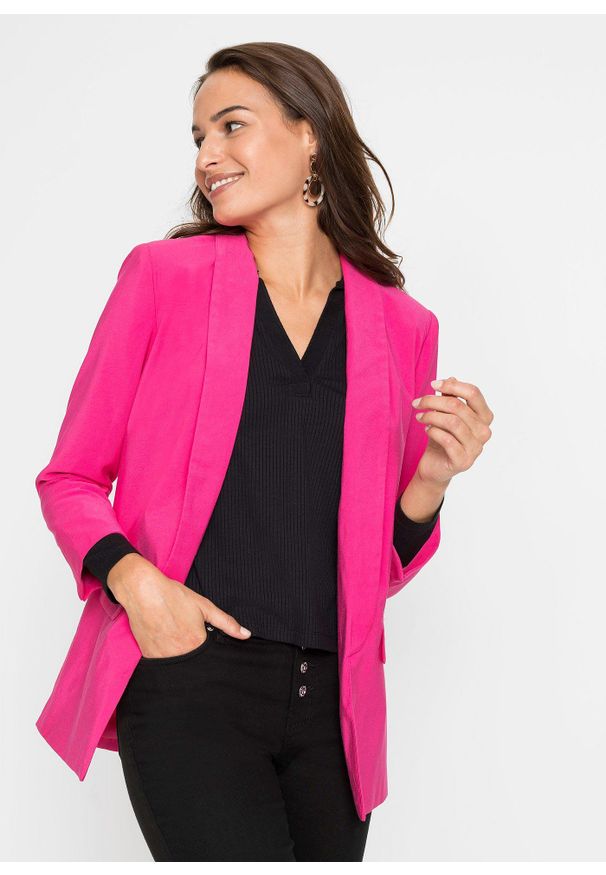 bonprix - Długi żakiet z mieszanki wiskozy. Kolor: różowy. Materiał: wiskoza. Długość: długie. Styl: elegancki