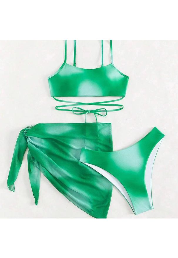 Intica - Komplet bikini z pareo na plażę i basen Eufrasia. Kolor: zielony. Materiał: materiał