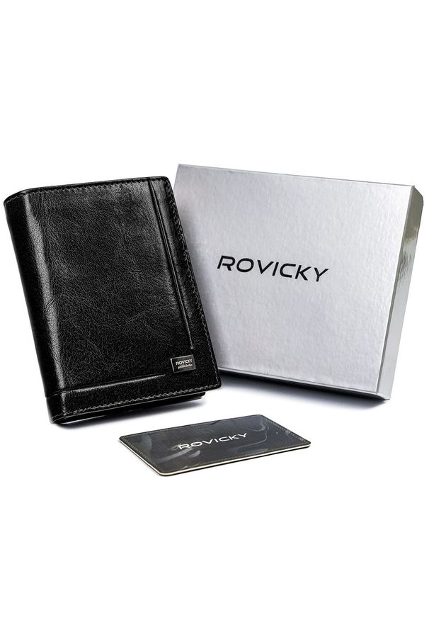 ROVICKY - Portfel męski Rovicky 12831-BAR czarny. Kolor: czarny. Materiał: skóra