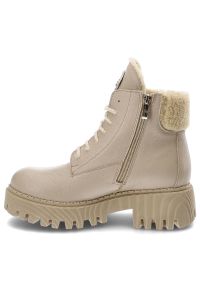 Beżowe Botki Lemar Skórzane Ocieplane Buty Damskie. Kolor: beżowy. Materiał: skóra. Szerokość cholewki: normalna #3