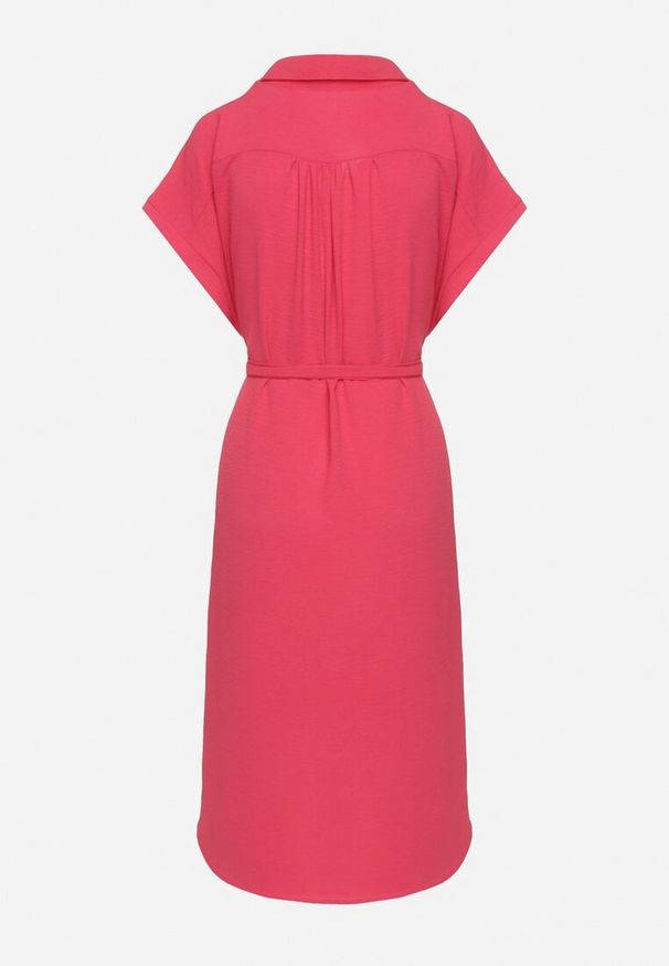 Born2be - Czerwona Sukienka z Bawełną i Ozdobnym Paskiem Savanire. Okazja: na co dzień. Kolor: czerwony. Materiał: bawełna. Typ sukienki: koszulowe. Styl: klasyczny, casual, elegancki