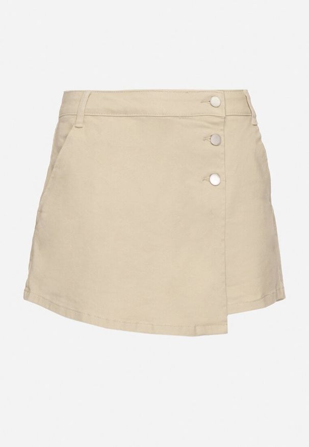 Born2be - Beżowe Spódnico-Szorty z Ozdobną Zakładką i Guzikami Ralritia. Okazja: na co dzień. Kolor: beżowy. Styl: casual, elegancki