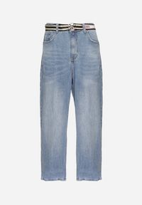 Born2be - Niebieskie Szerokie Jeansy z Bawełny Ozdobione Paskiem Lerillis. Okazja: na co dzień. Kolor: niebieski. Wzór: aplikacja. Styl: elegancki, casual #6