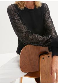 bonprix - Cienki sweter z lejącej mieszanki wiskozy. Kolor: czarny. Materiał: wiskoza. Wzór: aplikacja #2
