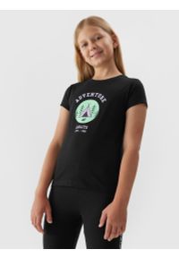 4f - T-shirt z nadrukiem dziewczęcy. Kolor: czarny. Materiał: bawełna. Wzór: nadruk