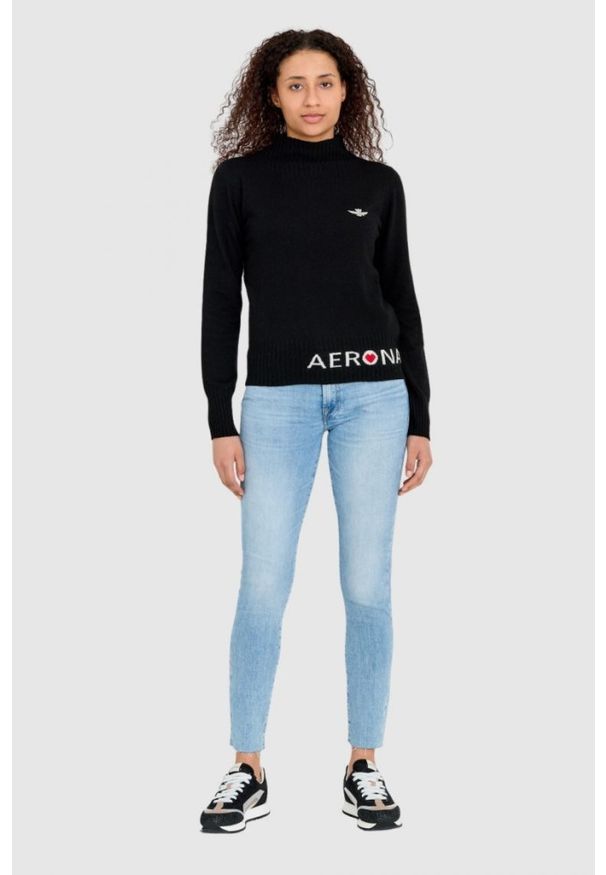 Aeronautica Militare - AERONAUTICA MILITARE Czarny sweter damski z domieszką kaszmiru, Rozmiar XS. Kolor: czarny. Materiał: poliamid, kaszmir