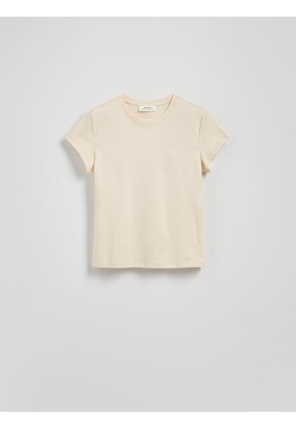 Reserved - T-shirt z domieszką jedwabiu - złamana biel. Materiał: jedwab