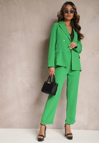 Renee - Zielona Klasyczna Marynarka z Wiskozy Dwurzędowa Kendlia. Kolor: zielony. Materiał: wiskoza. Styl: klasyczny