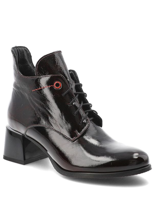 Bordowe Botki Armodo Lakierowane Obuwie Damskie. Okazja: na co dzień. Kolor: czerwony. Materiał: lakier. Obcas: na obcasie. Styl: casual, elegancki. Wysokość obcasa: średni