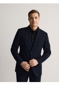 Reserved - Marynarka slim fit z wiskozą - granatowy. Kolor: niebieski. Materiał: wiskoza. Wzór: gładki #1