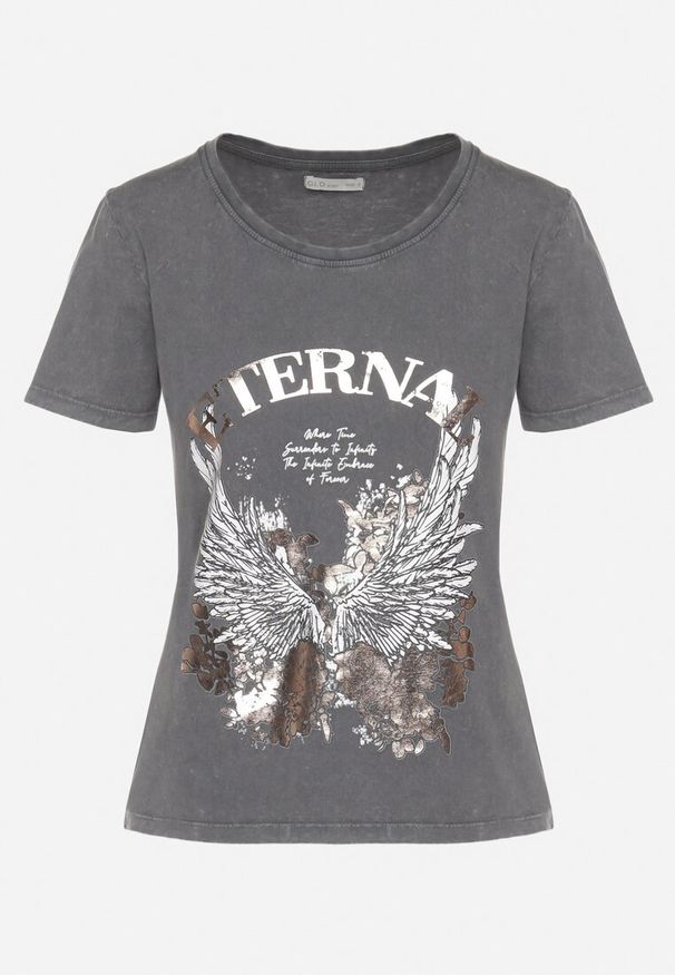 Born2be - Ciemnoszary T-shirt z Bawełny z Nadrukiem Erenova. Okazja: na co dzień. Kolor: szary. Materiał: bawełna. Wzór: nadruk. Styl: klasyczny, casual