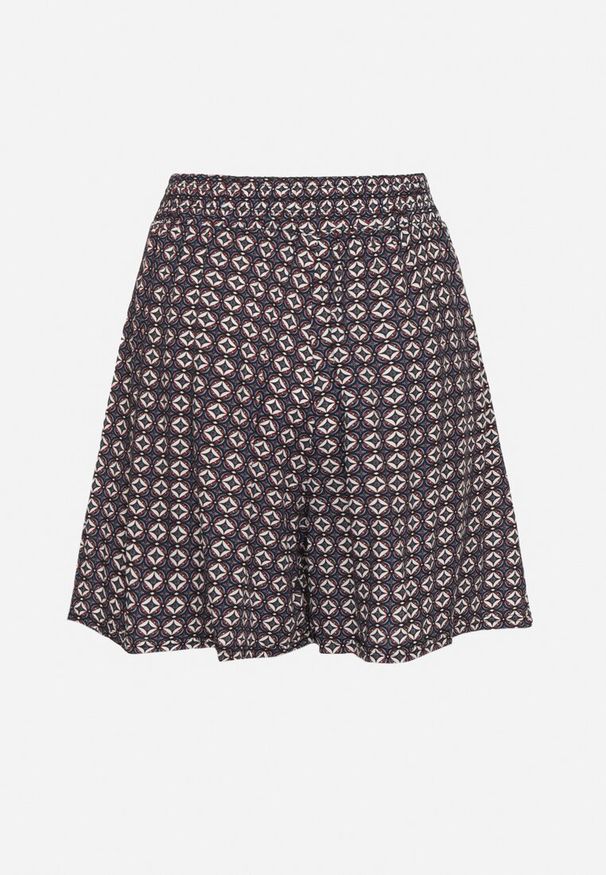 Born2be - Granatowe Szorty z Bawełny z Wysokim Stanem w Paski Voriene. Okazja: na co dzień. Stan: podwyższony. Kolor: niebieski. Materiał: bawełna. Długość: krótkie. Wzór: paski. Styl: casual, klasyczny