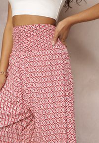 Renee - Różowo-Czerwone Szerokie Spodnie z Wiskozy z Marszczoną Gumką w Talii Mellody. Kolor: różowy. Materiał: wiskoza. Styl: boho #5