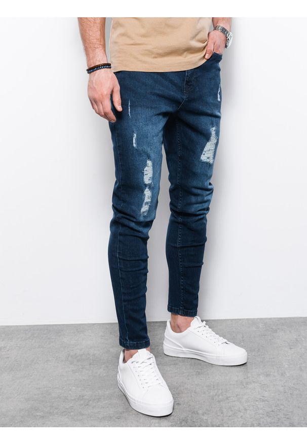 Ombre Clothing - Spodnie męskie jeansowe SLIM FIT - niebieskie V1 - Rozmiar: M. Okazja: na co dzień. Kolor: niebieski. Materiał: jeans. Styl: casual