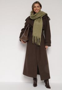 Born2be - Ciemnobeżowy Szalik z Ozdobnymi Frędzlami Esariana. Okazja: na co dzień. Kolor: beżowy. Wzór: aplikacja. Styl: klasyczny, casual #3