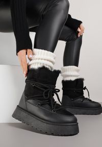 Born2be - Czarne Śniegowce na Grubej Podeszwie z Futerkiem Alwedra. Okazja: na co dzień. Kolor: czarny. Materiał: futro. Styl: casual, elegancki, sportowy #1